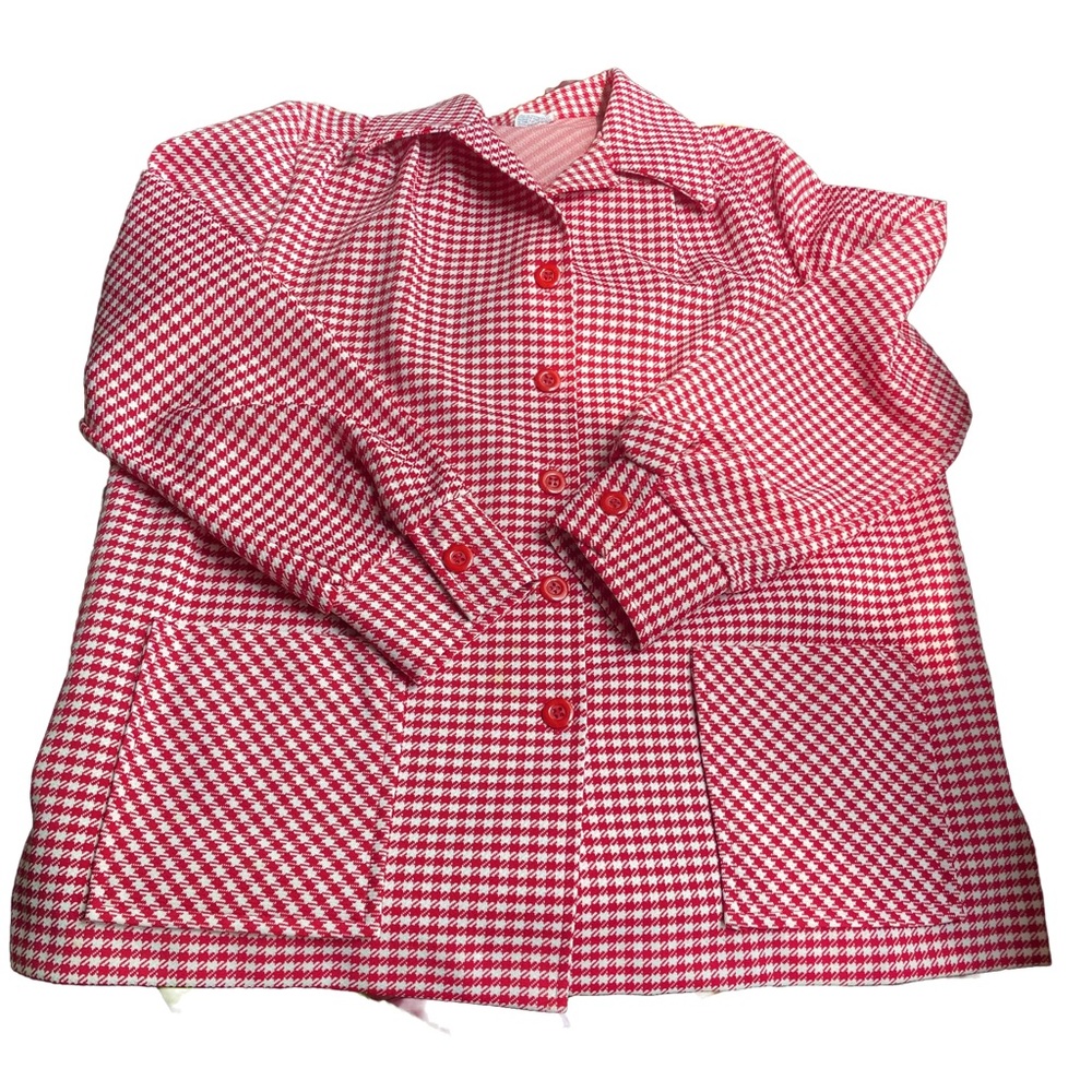 1970s 70s Vintage Pykettes Houndstooth Mod Leisure Suit Polyester Jacket Medium